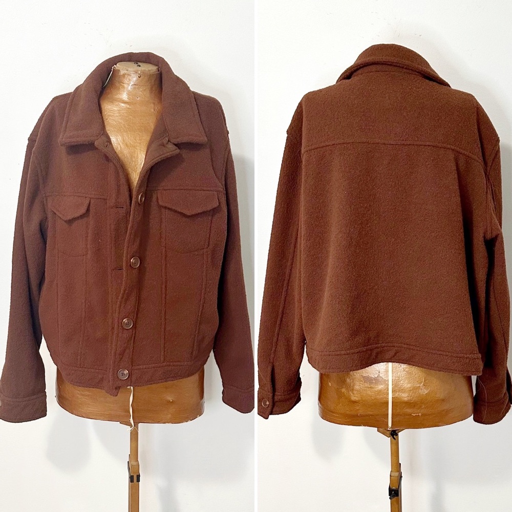 Joie Chocolate Brown Felt Cropped Button Front Shacket Size Extra Large NWOT